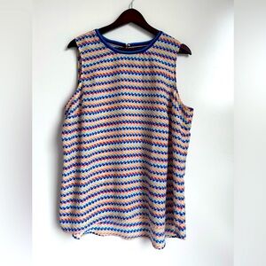 Tommy Hilfiger Women's Tank Shell XXL Silky‎ Relaxed Flowy Geometric Blue Pink